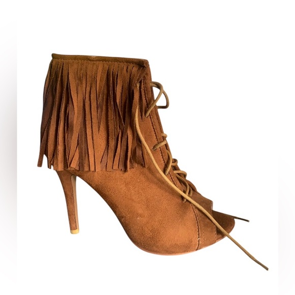 NWT Vintage 2000s Y2K Brown Suede Heels Fringe Boho Hippie Style Size 8 - Picture 2 of 10
